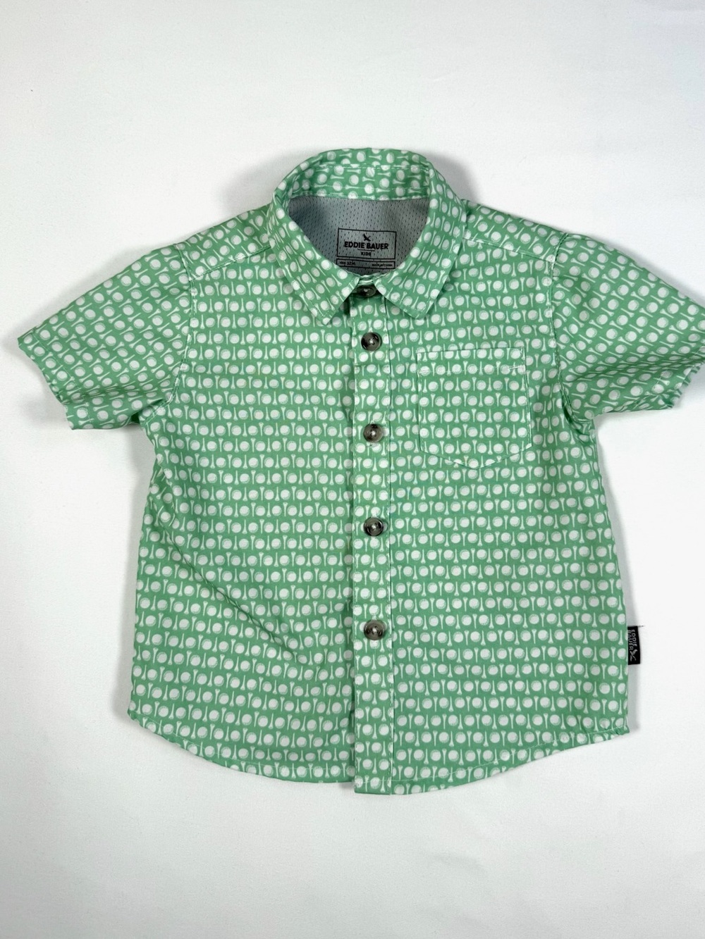 EDDIE BAUER Baby Boys' Green Golf Print Button Down Shirt Preppy Performance 12M